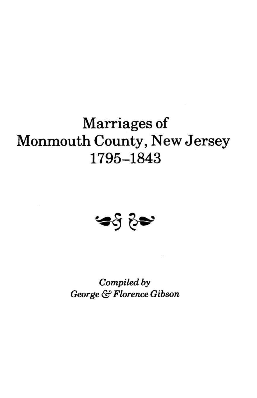 Marriages of Monmouth County, New Jersey, 17951843,Used