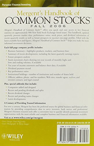 Mergent's Handbook of Common Stocks Fall 2006: Featuring SecondQuarter Results for 2006,Used