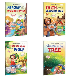 Meercury And The Woodcutter, Faith Of A Starving Man, The Shepherd Boy And The Wolf And The Needle Tree - Moral Stories :-Early Learning Story Books For Learning And Fun | Pack Of 4 Books