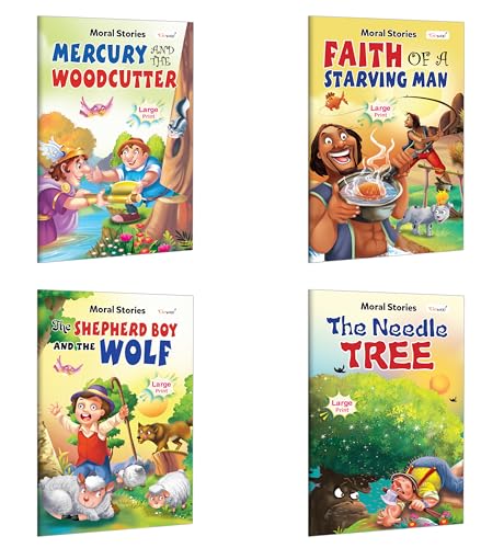 Meercury And The Woodcutter, Faith Of A Starving Man, The Shepherd Boy And The Wolf And The Needle Tree - Moral Stories :-Early Learning Story Books For Learning And Fun | Pack Of 4 Books
