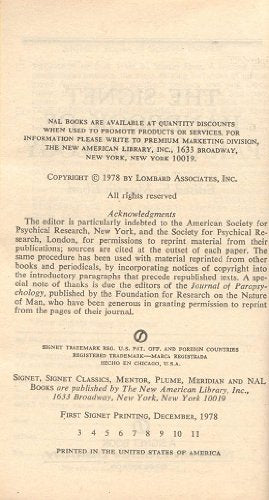 Handbook Of Parapsychology, The Signet,New