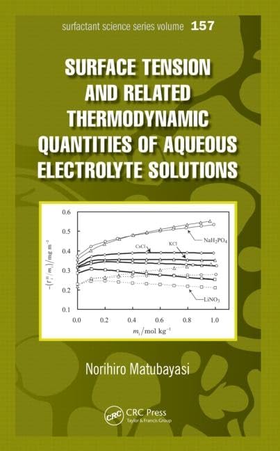 Surface Tension And Related Thermodynamic Quantities Of Aqueous Electrolyte Solutions (Surfactant Science),Used