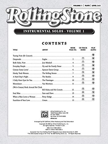 Selections from Rolling Stone Magazine's 500 Greatest Songs of All Time (Instrumental Solos), Vol 1: Flute, Book & CD (Rolling S,Used