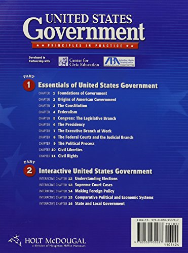 Holt Mcdougal United States Government: Principles In Practice: Student Edition 2010,Used