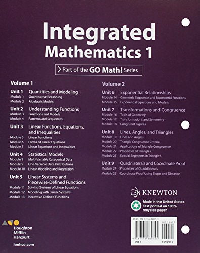 Interactive Student Edition Volume 1 (Consumable) 2015 (Hmh Integrated Math 1),New