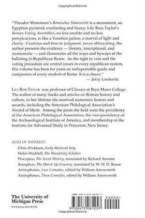 Roman Voting Assemblies: From The Hannibalic War To The Dictatorship Of Caesar (Thomas Spencer Jerome Lectures),Used