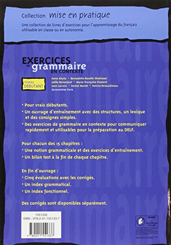 HACHETTE FRANÇAIS LANGUE ETRANGÈRE Exercices De Grammaire En Contexte: Niveau Débutant - French Edition