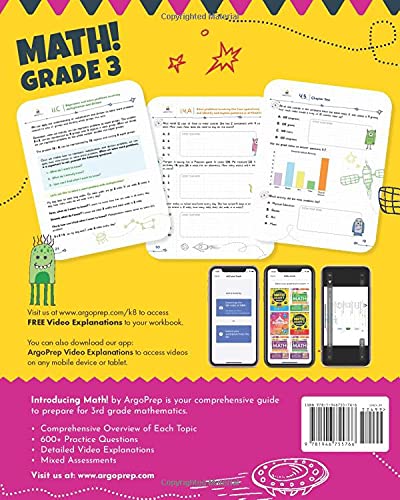 Introducing MATH! Grade 3 by ArgoPrep: 600+ Practice Questions + Comprehensive Overview of Each Topic + Detailed Video Explanati,Used