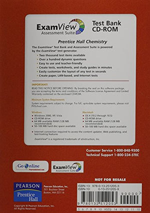 Prentice Hall Chemistry Exam View Test Bank CDROM,Used