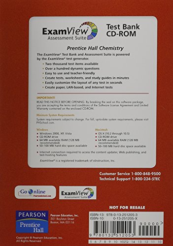 Prentice Hall Chemistry Exam View Test Bank CDROM,Used