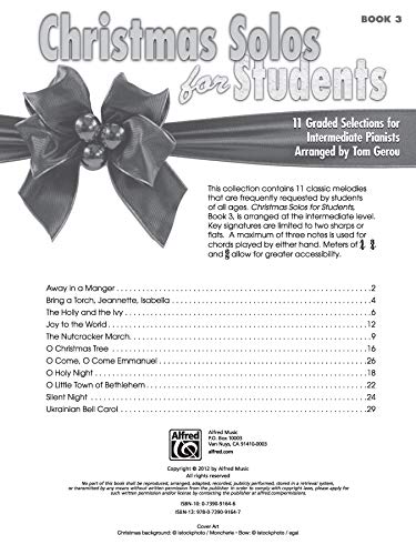 Christmas for Students, Bk 3: 11 Graded Selections for Intermediate Pianists,Used