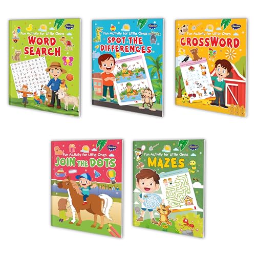 Word Search, Spot The Differences, Crossword, Join The Dots And Mazes Fun Learning Book For Little One : Fun Learning Book, Kids Activity Book, Early Activity Book | Pack Of 5 Activity Book For Kids.