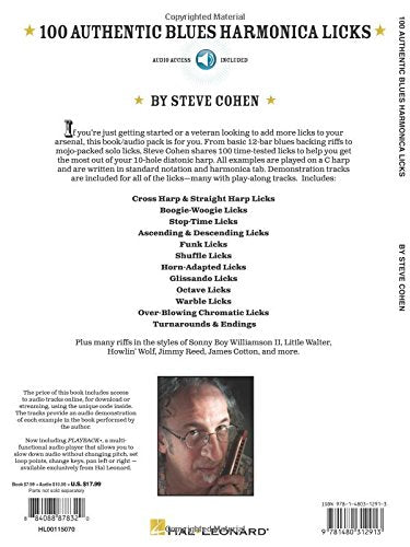 100 Authentic Blues Harmonica Licks  Steve Cohen  Harmonica Instructional Book With Online Audio  Learn Blues Harmonica Techniq
