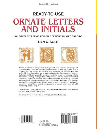 Readytouse Ornate Letters And Initials: 813 Different Copyrightfree Designs Printed One Side (Dover Clip Art Readytouse),New