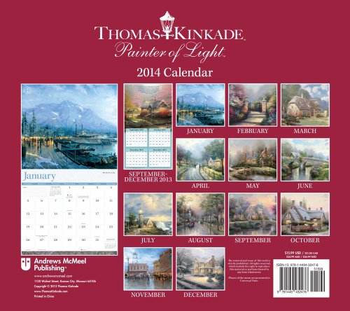 Thomas Kinkade Painter of Light 2014 Deluxe Wall Calendar,Used