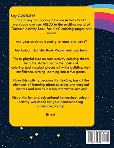 Unicorn Activity Book For Kids Ages 48 Coloring, Dot To Dot, Mazes, Word Search And More,Used