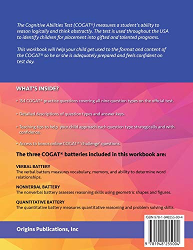 Origins Publications CogAT Grade 2 Practice Test Level 8 - Gifted & Talented Test Prep for Second Grade