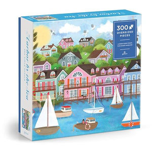 Galison Harbor By The Sea  300 Piece Joy Laforme Oversized Jigsaw Puzzle Featuring Beautiful Artwork Of New England Summer Para