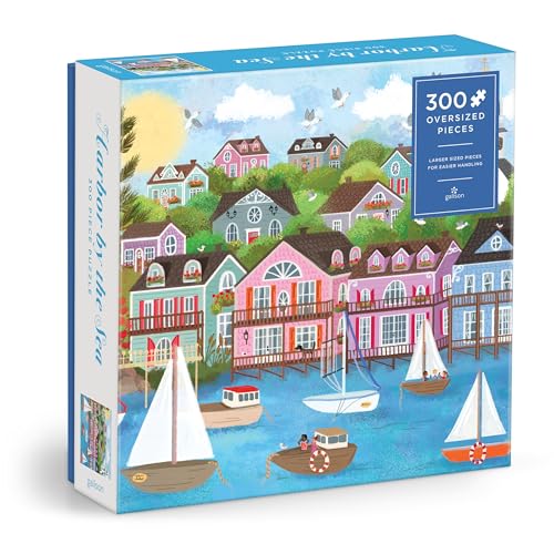 Galison Harbor By The Sea  300 Piece Joy Laforme Oversized Jigsaw Puzzle Featuring Beautiful Artwork Of New England Summer Para