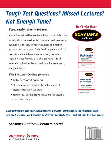 Schaum's Outline of Organic Chemistry: 1,806 Solved Problems + 24 Videos (Schaum's Outlines),Used