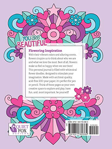 Notebook Doodles Flowers Journal: Lined Journal (Quiet Fox Designs) You Are Beautiful! 128 Page Personal Diary for Tweens featur,Used