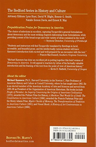 Democracy In America: Abridged With An Introduction By Michael Kammen (The Bedford Series In History And Culture),Used