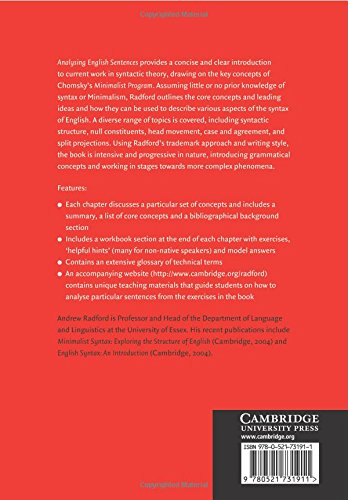 Analysing English Sentences: A Minimalist Approach (Cambridge Textbooks in Linguistics),New