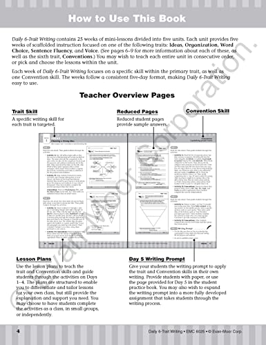 Evanmoor Daily 6Trait Writing, Grade 5 Homeschool And Classroom Resource Workbook, Reproducible Worksheets, Teaching Edition,