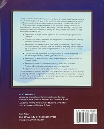 Giving Academic Presentations, Second Edition (Michigan Series In English For Academic & Professional Purposes),Used