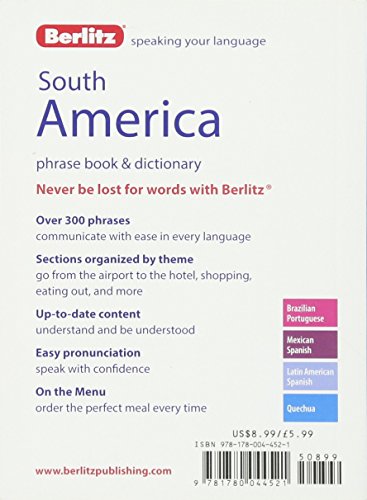 Berlitz Language: South America Phrase Book & Dictionary: Brazilian Portuguese, Latin American Spanish, Mexican Spanish & Quechu,Used