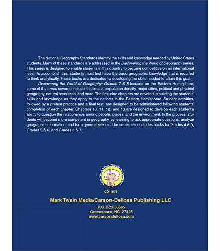 Mark Twain Discovering the World of Geography Workbook, Grades 78 Middle School Books Focusing on Map Skills of t he Eastern He,New