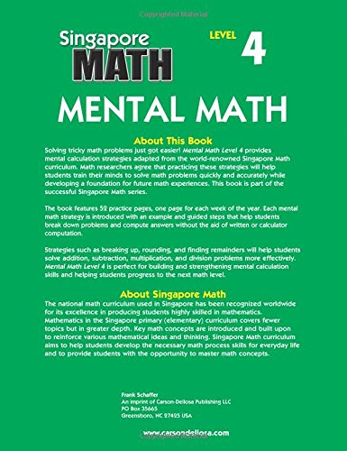 Singapore Math  Mental Math Level 4 Workbook For 5Th Grade, Paperback, 64 Pages, Ages 1011 With Answer Key,New
