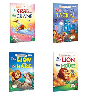 The Lion And The Hare, The Crab And The Crane, The Blue Jackal And The Lion And The Mouse - Panchatantra Stories :- Kids Story Books, Picture Story Books For Early Learners | Pack Of 4 Books