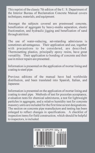 Concrete Manual: A Manual for the Control of Concrete Construction,Used