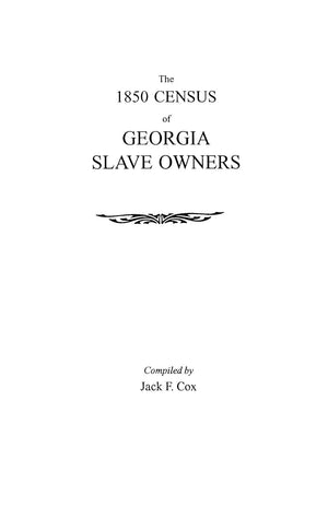 1850 Census Of Georgia Slave Owners,Used