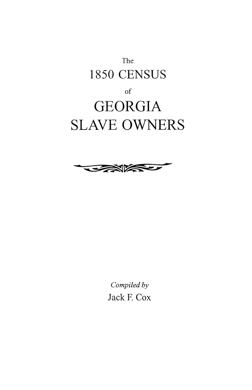 1850 Census Of Georgia Slave Owners,Used