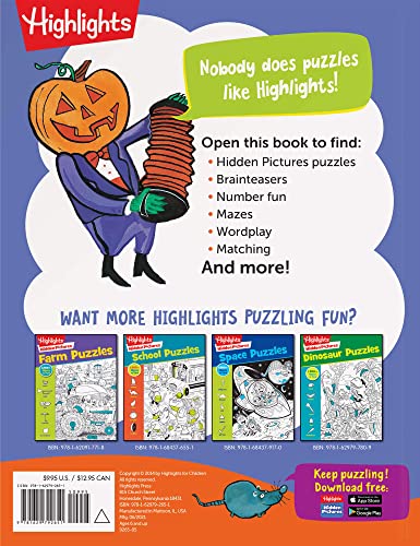Halloween Puzzles: Halloween Kids Puzzle Book with Over 100 Mazes, Matching Games, Wordplay and More Halloween Fun for Kids 6 an,Used