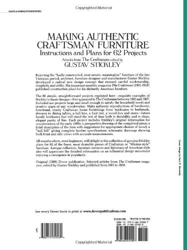 Making Authentic Craftsman Furniture: Instructions and Plans for 62 Projects (Dover Crafts: Woodworking),Used
