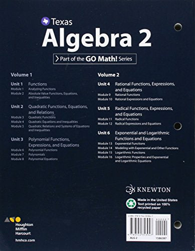 Texas Algebra 2 (2) (Go Math!),Used