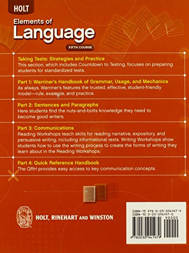 Holt Elements Of Language, Fifth Course,Used