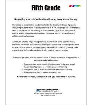 Spectrum Grade 5 Math & Language Arts Workbook5th Grade State Standards for Geometry, Algebra Prep, Vocabulary, Nonfiction, Fic,Used