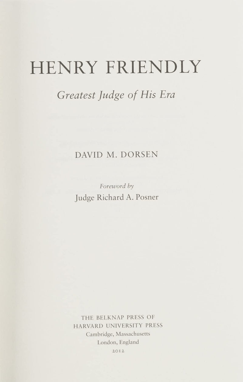 Henry Friendly, Greatest Judge of His Era,Used