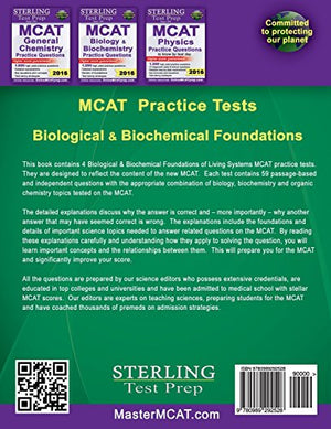 Sterling Test Prep MCAT Practice Tests: Biological & Biochemical Foundations,Used