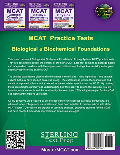 Sterling Test Prep MCAT Practice Tests: Biological & Biochemical Foundations,Used