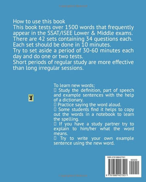 SSAT/ISEE (Lower/Middle) Vocabulary: 1500 words testing Synonyms/ Antonyms/ Homophones/ Idioms/ Blanks: In 10 minute Vocabulary ,Used