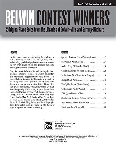 Favorite Contest Winners  SummyBirchard & Belwin, Bk 3: 12 Original Piano Solos from the Libraries of BelwinMills and Summy,Used