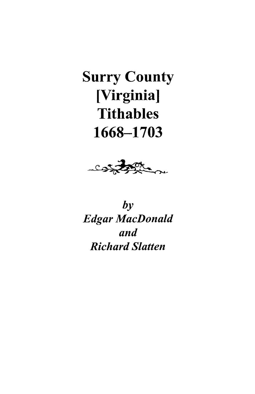 Surry County [Virginia] Tithables, 16681703,Used