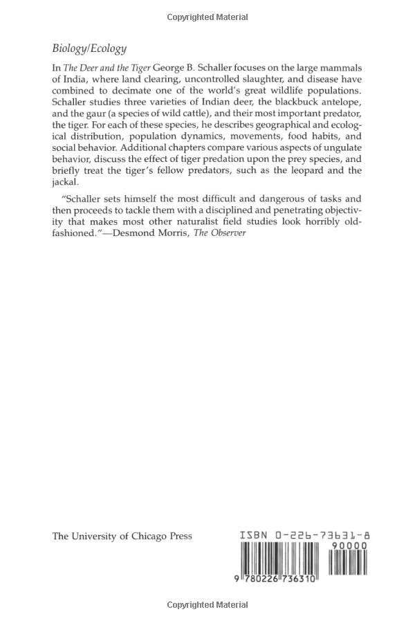 The Deer and the Tiger: Study of Wild Life in India (Midway Reprint),New