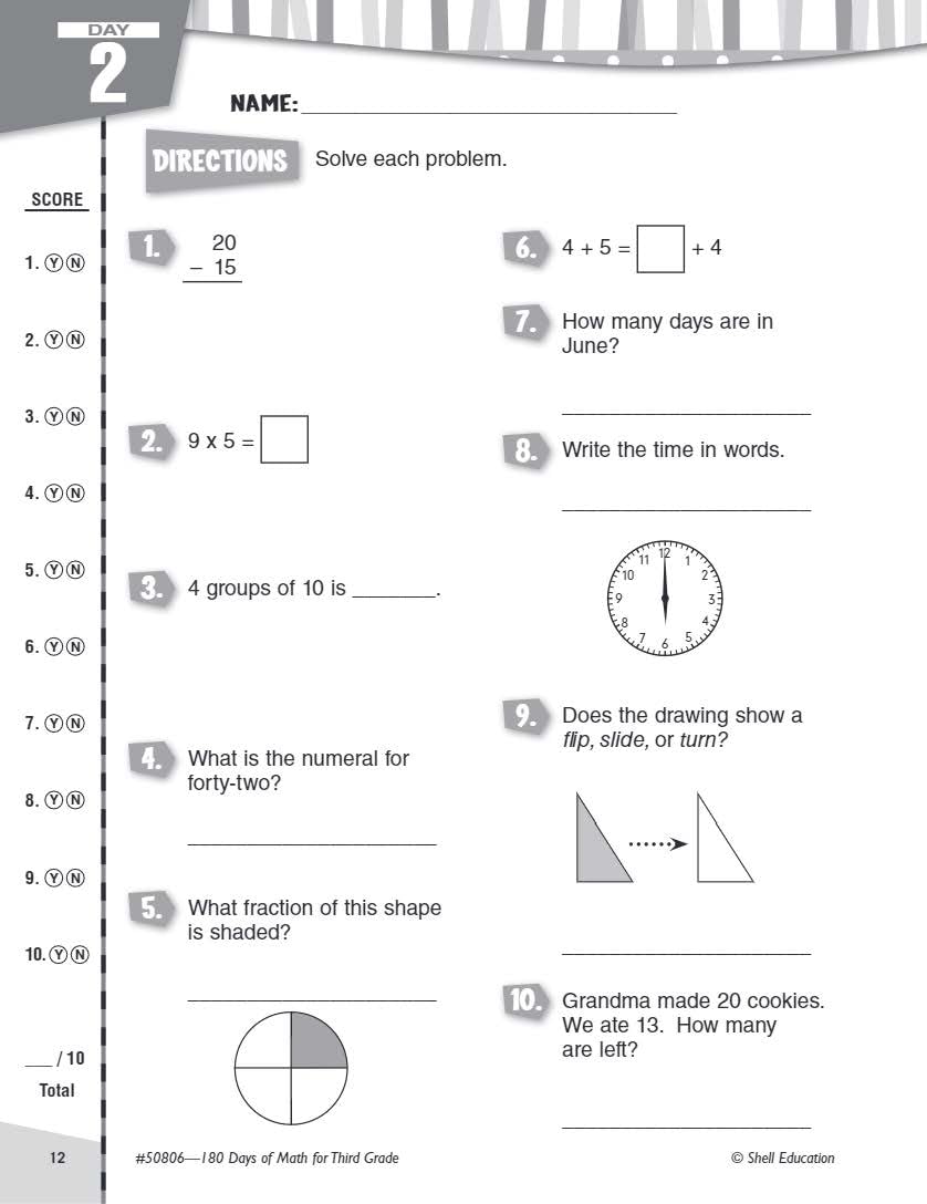 Shell Education 180 Days of Math for Third Grade (180 Days of Practice),New