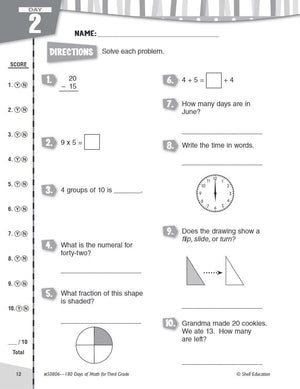 Shell Education 180 Days of Math for Third Grade (180 Days of Practice),Used